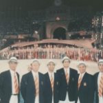 José Pérez "Bolo", Lorenzo García "Loren", Ricardo Coria, Félix Cano, Jake Molina y Jorge Alcauzar, durante la inauguración de los JJOO de 1992 en Barcelona